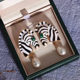 Ophelia Zebra-Pattern Pearl-Look Earrings - image 1