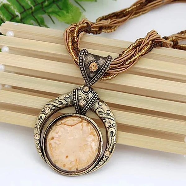 Lucinda Retro Green Accent Pendant Necklace — Copper-Tone — image 4
