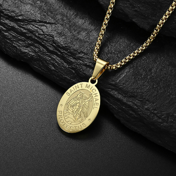 Evangeline Oval Angel Portrait Necklace — Gold-Tone — image 2