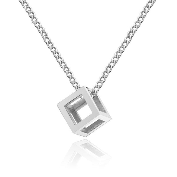 John Open Cube Pendant Necklace | Silver-Tone