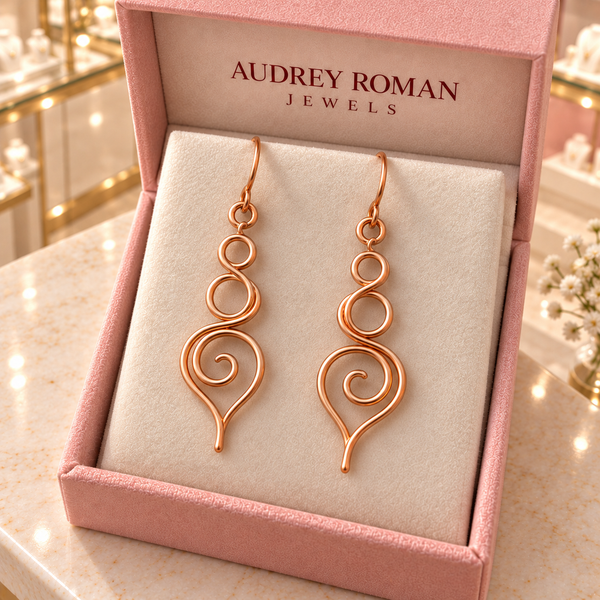 Eleanor Swirl Earrings viewed from above on the boutique counter.
