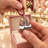 Livia landscape pendant necklace in the Audrey Roman Jewels boutique — hands