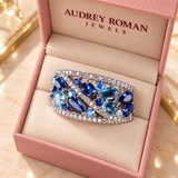 Sarah Vintage Blue Accent Ring | Silver-Tone viewed from above in the Audrey boutique.
