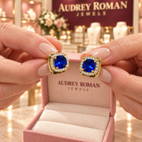 Abigail Blue Earrings in the Audrey Roman Jewels boutique — hands