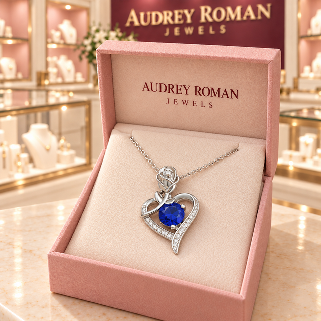 Rosalie Blue Rose Heart Pendant | Silver-Tone