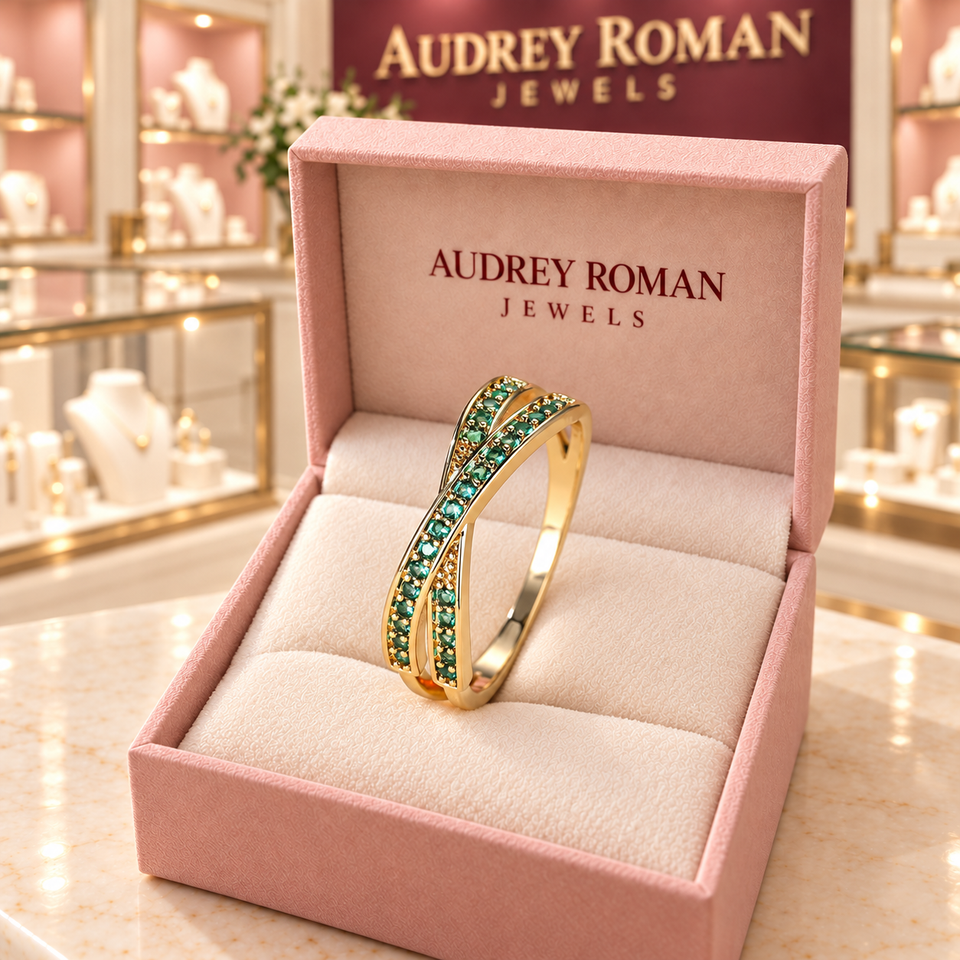 Sylvie Green Flow Ring  in its Audrey presentation box.
