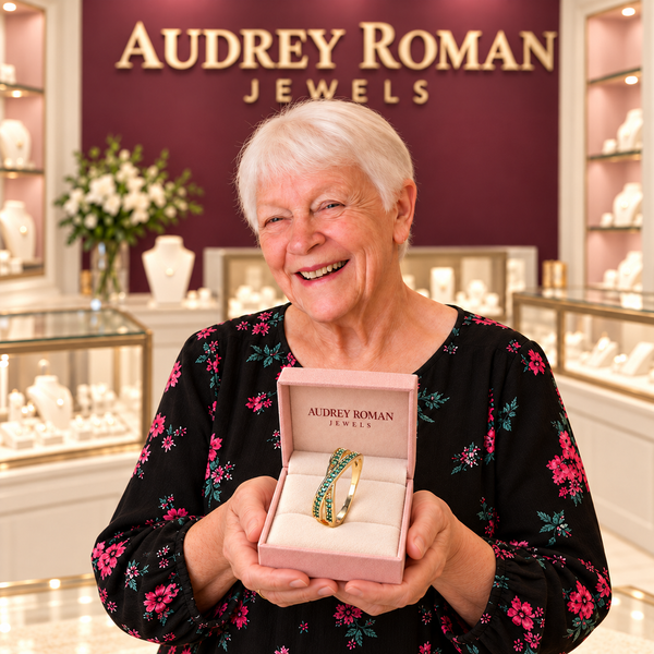 Sylvie Green Flow Ring  presented by the Audrey owner.