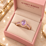 Leonora Purple Ring | Rose-Gold-Tone viewed from above in its Audrey presentation box.