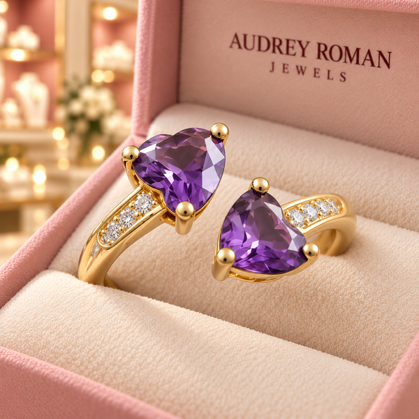 Lily Purple Heart Wrap Ring | Gold-Tone  close-up detail in the Audrey boutique.