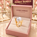 Caroline Retro Pearl-Look Ring | Gold-Tone  in its Audrey presentation box.